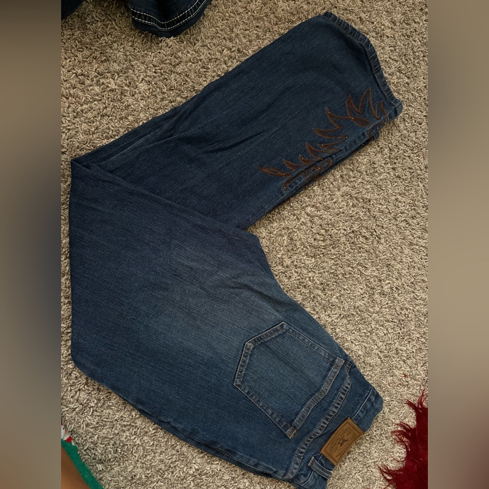 Ralph Lauren Dark Blue Relaxed Jeans with Brown Embroidery